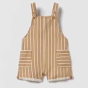 Zara Tan Striped Casual Overalls with Shorts 18-24 Months